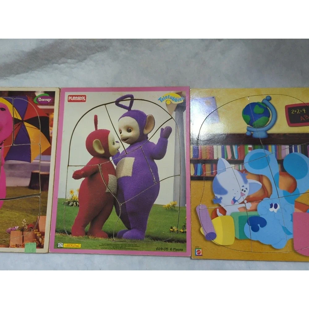 Barney Blues Clues Teletubbies Playskool Swim Wooden Puzzles Vintage lot
